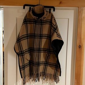 Trina Turk Tan Plaid Poncho Coat